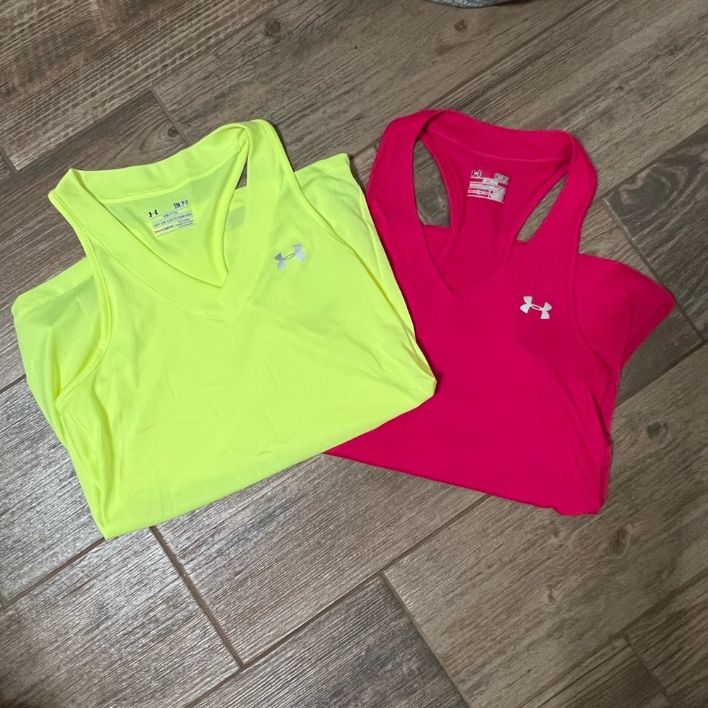 (2) Under Armour Neon Bright Yellow and Pink Tank Tops, Y2K, NWOT